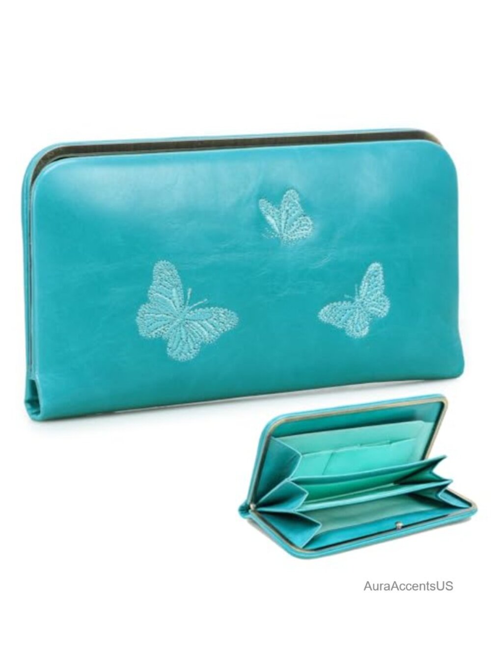 Women's Soft Leather Kiss Clasp Wallet RFID Blocking Slim Purse